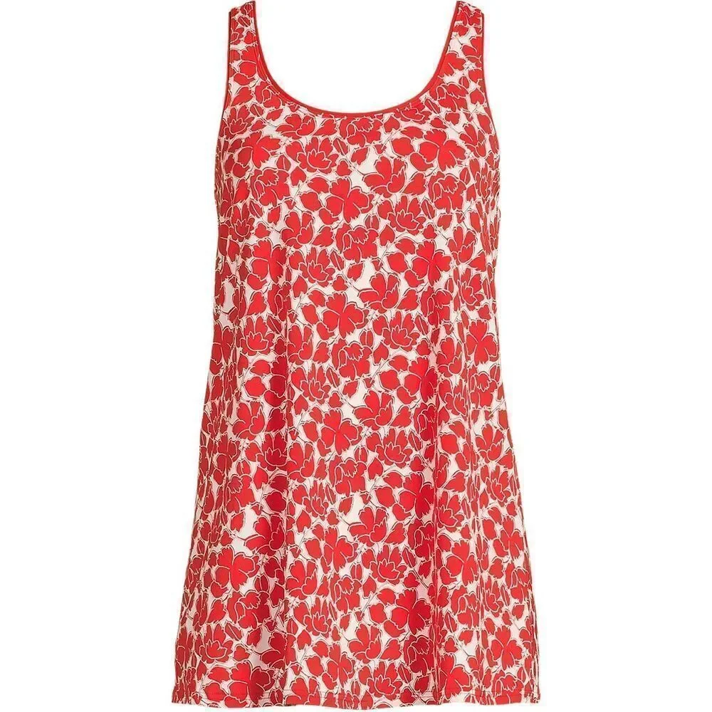 Land's End Plus Standard Scoop neck 1 piece navy cobalt mosaic Geo border Var